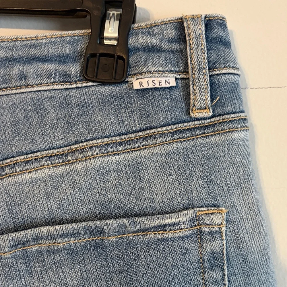 Risen: Straight Leg distressed Jeans raw hem. - Blue 11/30 is tag. - Picture 8 of 13